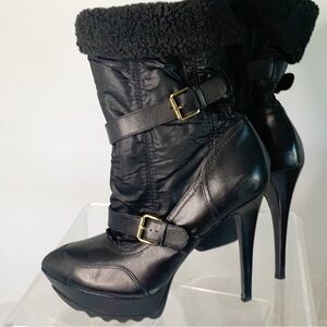 Guess Ankle Buckle Black Biker Style Stiletto Heel Boots Size 8